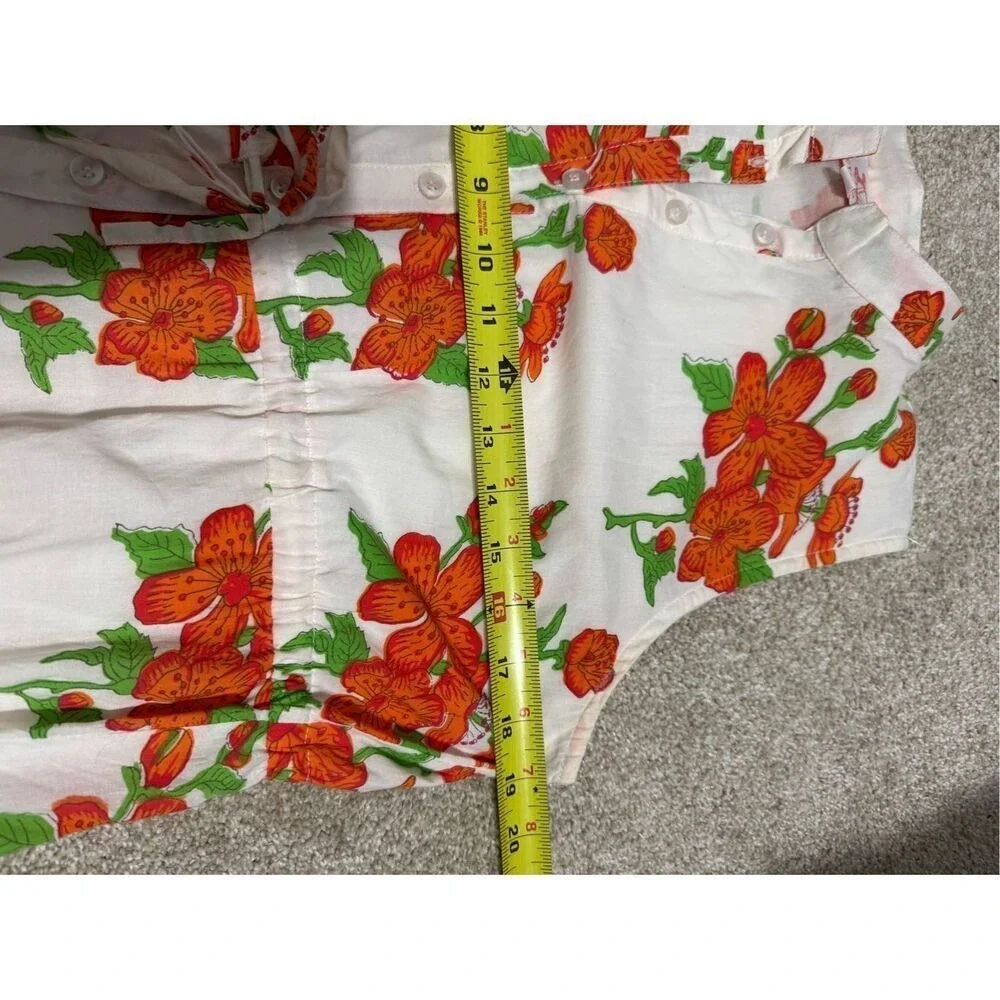 Victoria‎ Dunn White Orange Floral Tiered Maxi Dress Mandarin Collar Medium